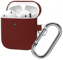 Силиконовый чехол для AirPods с карабином бордовый