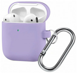 Силиконовый чехол для AirPods с карабином лаванда