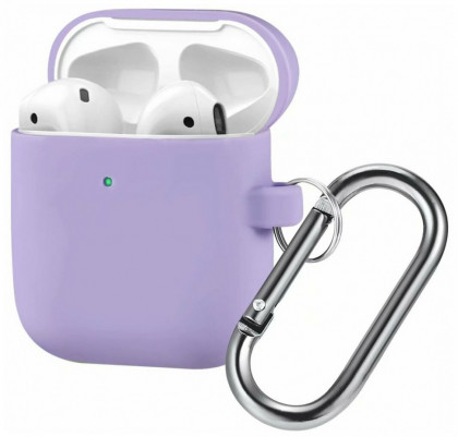 Силиконовый чехол для AirPods с карабином лаванда