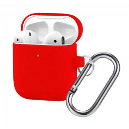 Силиконовый чехол для AirPods с карабином красный