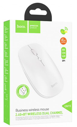 Мышь беспроводная Hoco GM15 BT5.0/DPI 800-1200-1600/2 кнопки белая
