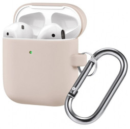 Силиконовый чехол для AirPods с карабином бежевый
