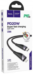 Usb Кабель-зарядка Type-C на Lightning Hoco U95 Freeway 3A 20W 1.2м в нейлоновой оплетке черный