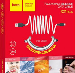 Usb Кабель-зарядка Micro Hoco X21 Plus Silicone 2.4A 1м мягкий силиконовый белый