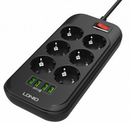 Сетевой фильтр LDNIO SE6403 6 розеток 4USB 2м черный