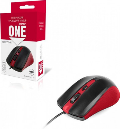 Мышь проводная Smartbuy ONE 352 USB/DPI 800-1200-1600/4 кнопки/1.24м (SBM-352-RK) красно-черная