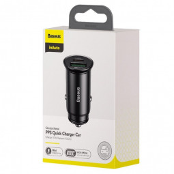 Автомобильное заряд. устр. Baseus Circular Metal 1USB/1C 3.1A 30W (CCYS-C01) черное