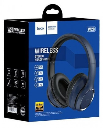 Стереонаушники Bluetooth полноразмерные HOCO W28 Journey BT5.0/250mAh/10ч/AUX синие