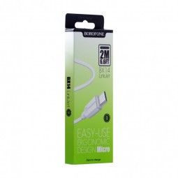 Usb Кабель-зарядка Micro Borofone BX14 LinkJet 2A 2м силиконовый белый
