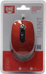 Мышь проводная беззвучная Smartbuy ONE 265 USB/DPI 800-1200-1600-2400/4 кнопки/1.5м красная