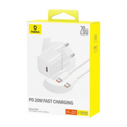 Сетевое зар. устр. Baseus GaN5 Mini 1C кабель Type-C на Type-C 20W P10110900213-01 белое