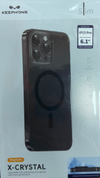 Накладка для i-Phone 15 Pro Keephone X-Crystal Magsafe черный прозрачный