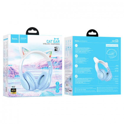 Стереонаушники Bluetooth Полноразмерные Hoco W42 Cat Ear BT5.3/10ч синие