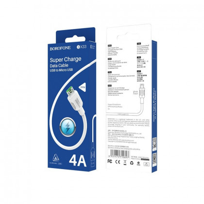 Usb Кабель-зарядка Micro Borofone BX33 Billow flash 4A 1м силиконовый белый