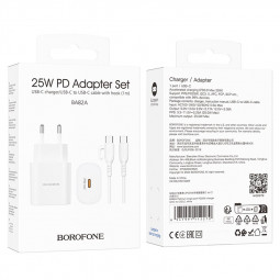 Сетевое зар. устр. Borofone BA82A с кабелем Type-C на Type-C 1C 25W 3A белое
